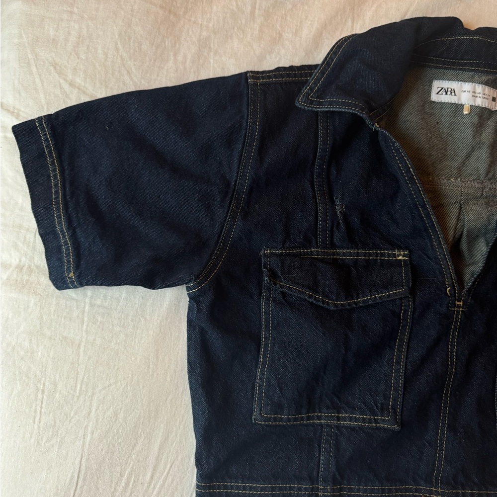 Zara Dark Denim Short Sleeve Shirt